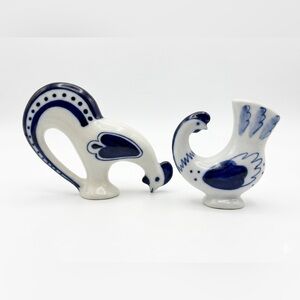 Authentic Vintage Gzhel USSR Porcelain Rooster & Hen Set